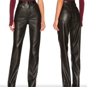 AFRM Heston Faux Leather Pants Black Size 28 Hemmed Petite Straight Leg High Ris